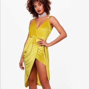 Chartreuse Velvet Wrap Dress